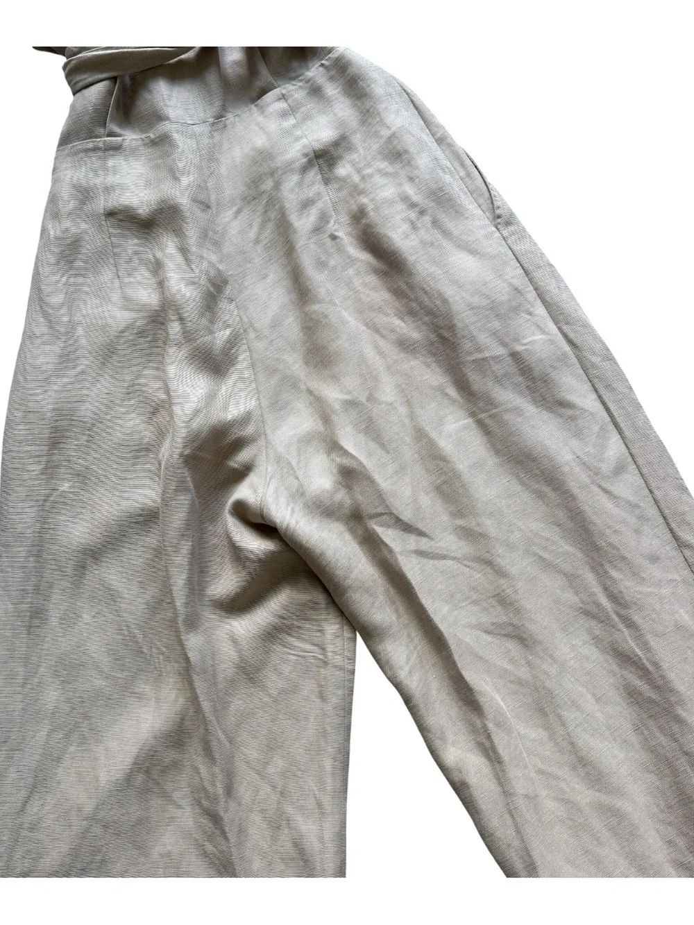 Wilfred by Aritzia Linen Wrap Jumpsuit Tie Waist Wide Leg 10 Beige Minimalist